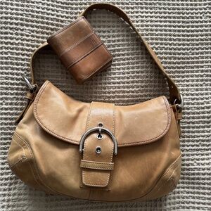 Coach Vintage Tan Leather SoHo Flap Bag with matching wallet